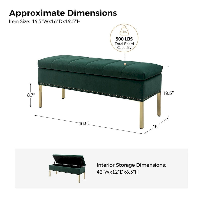 Banc de rangement contemporain en velours Egmont avec couvercle à charnière par