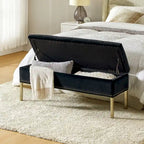Banc de rangement contemporain en velours Egmont avec couvercle à charnière par