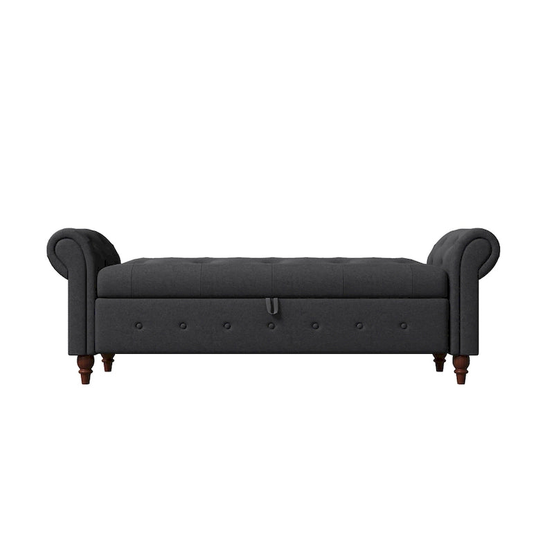 Banc d'entrée moderne de 63 po, banc de lit, banc de rangement avec accoudoirs roulés