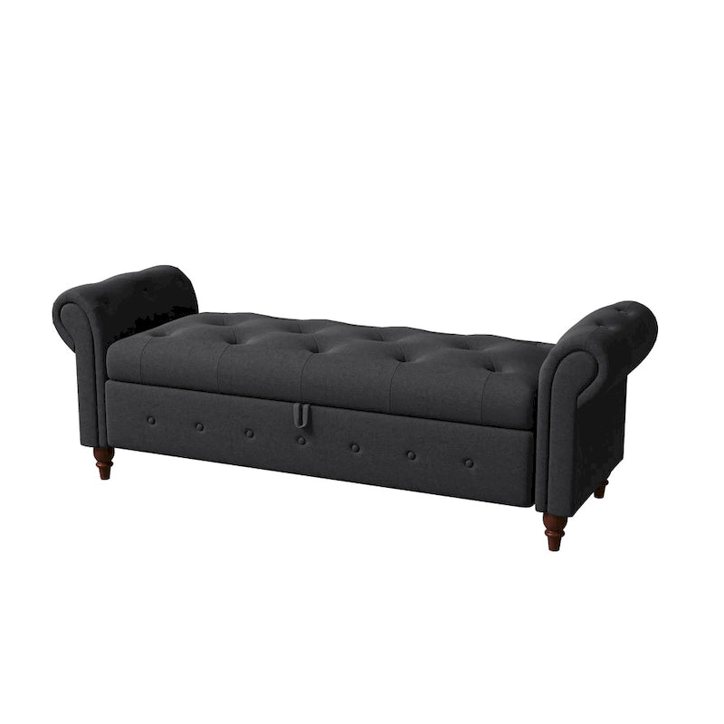 Banc d'entrée moderne de 63 po, banc de lit, banc de rangement avec accoudoirs roulés