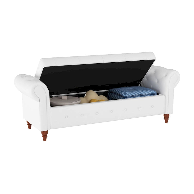 Banc d'entrée moderne de 63 po, banc de lit, banc de rangement avec accoudoirs roulés
