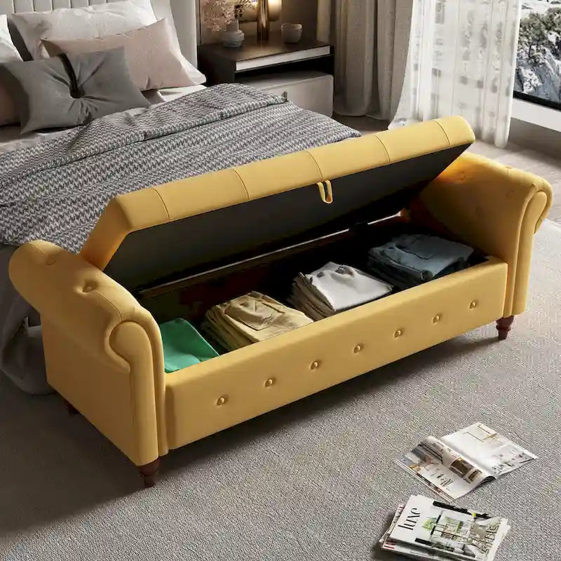 Banc d'entrée moderne de 63 po, banc de lit, banc de rangement avec accoudoirs roulés