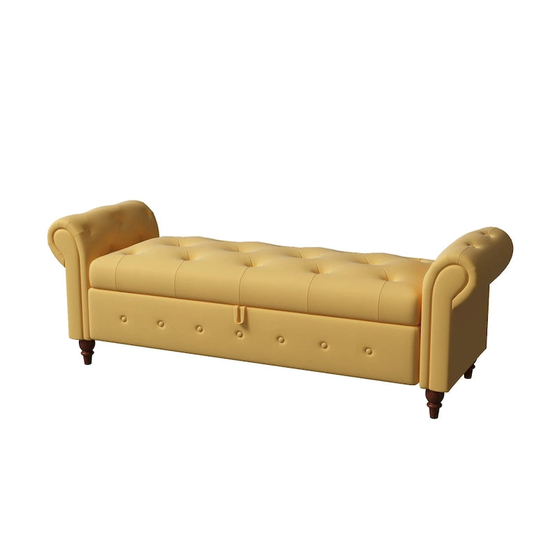 Banc d'entrée moderne de 63 po, banc de lit, banc de rangement avec accoudoirs roulés