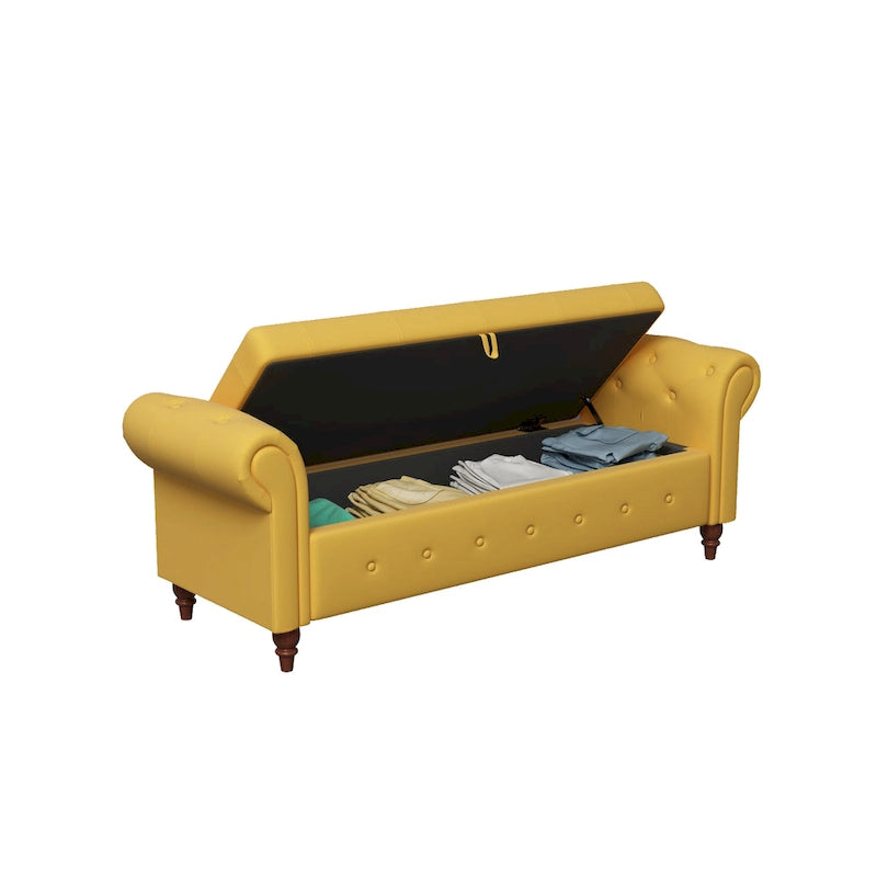 Banc d'entrée moderne de 63 po, banc de lit, banc de rangement avec accoudoirs roulés