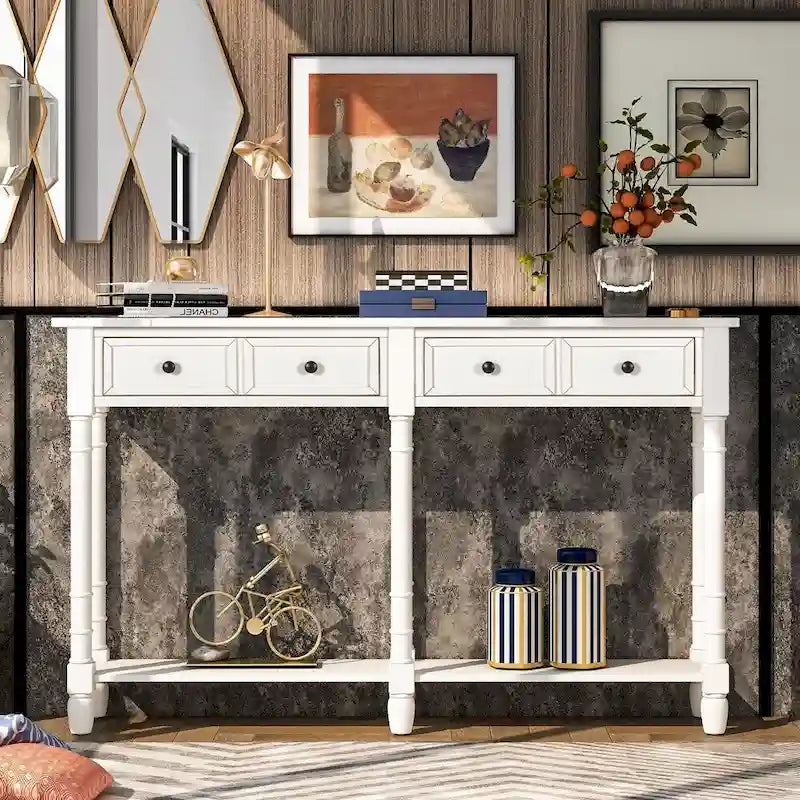 Console Table Table d'appoint Montage facile avec deux tiroirs de rangement et étagère inférieure pour le salon, l'entrée