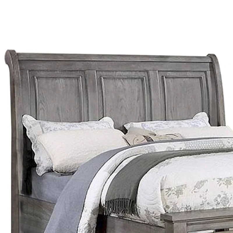 Lit demi-king size, tête de lit traîneau, 2 tiroirs de rangement, bois gris chêne