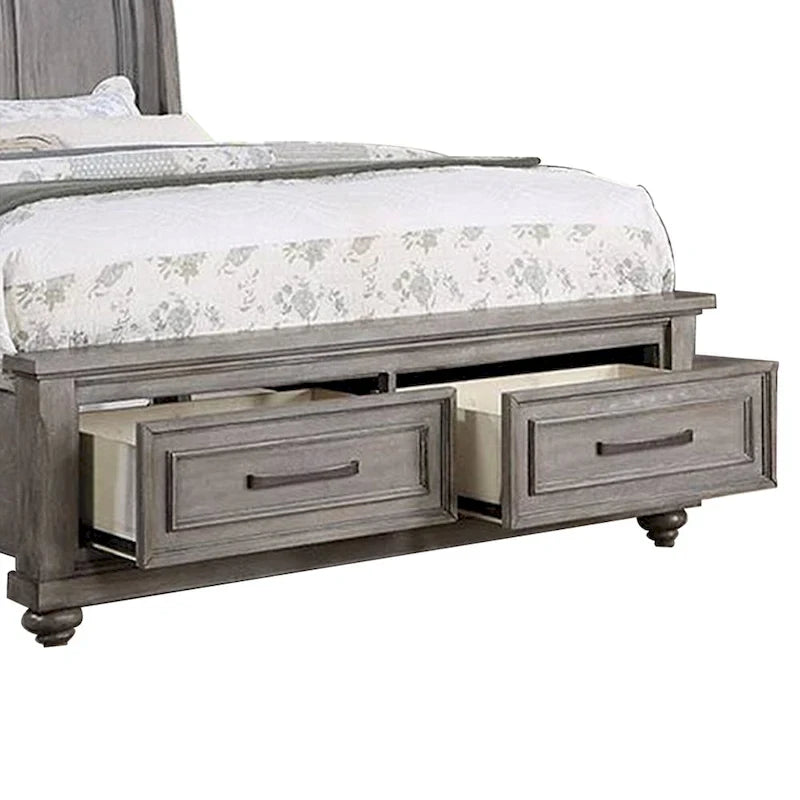 Lit demi-king size, tête de lit traîneau, 2 tiroirs de rangement, bois gris chêne