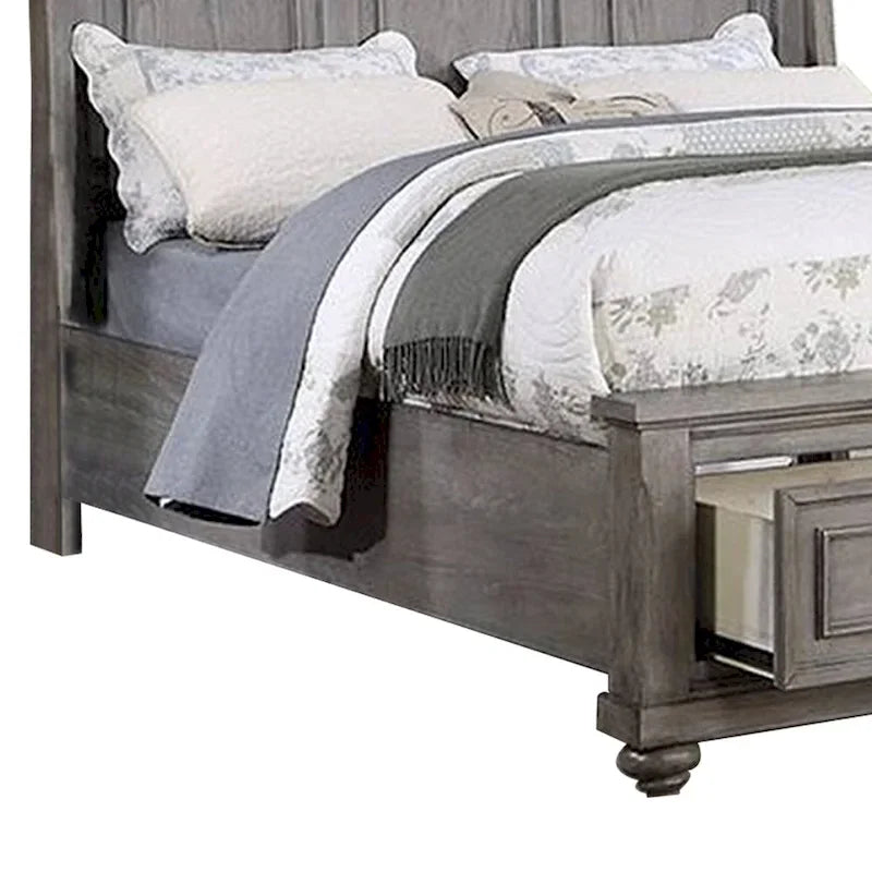 Lit demi-king size, tête de lit traîneau, 2 tiroirs de rangement, bois gris chêne
