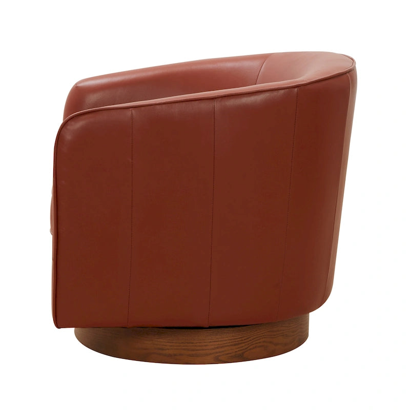 Fauteuil pivotant Tito en cuir pleine fleur avec base en bois par