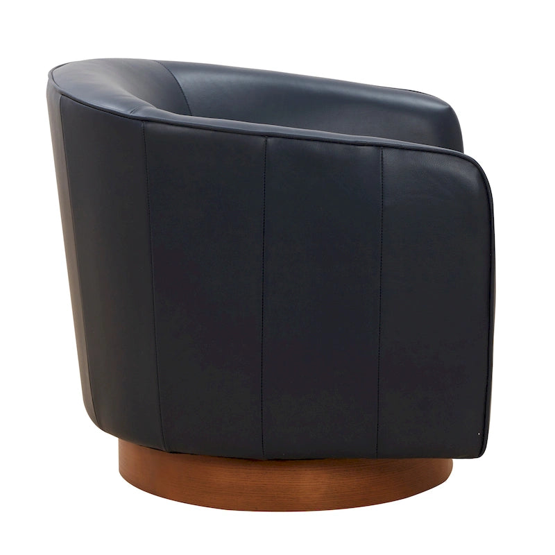 Fauteuil pivotant Tito en cuir pleine fleur avec base en bois par