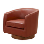 Fauteuil pivotant Tito en cuir pleine fleur avec base en bois par
