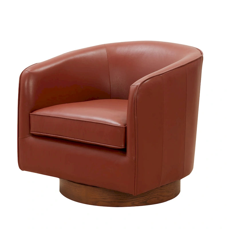 Fauteuil pivotant Tito en cuir pleine fleur avec base en bois par