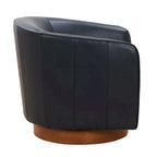 Fauteuil pivotant Tito en cuir pleine fleur avec base en bois par