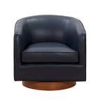 Fauteuil pivotant Tito en cuir pleine fleur avec base en bois par