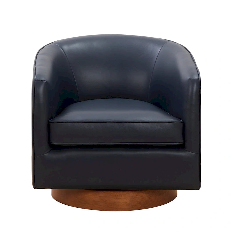 Fauteuil pivotant Tito en cuir pleine fleur avec base en bois par