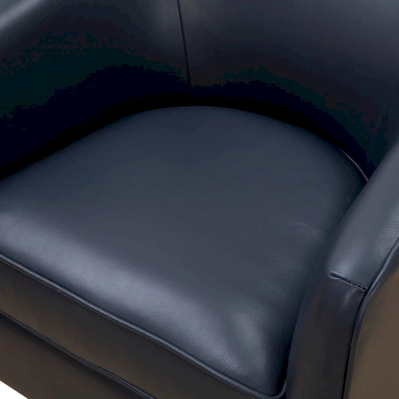 Fauteuil pivotant Tito en cuir pleine fleur avec base en bois par