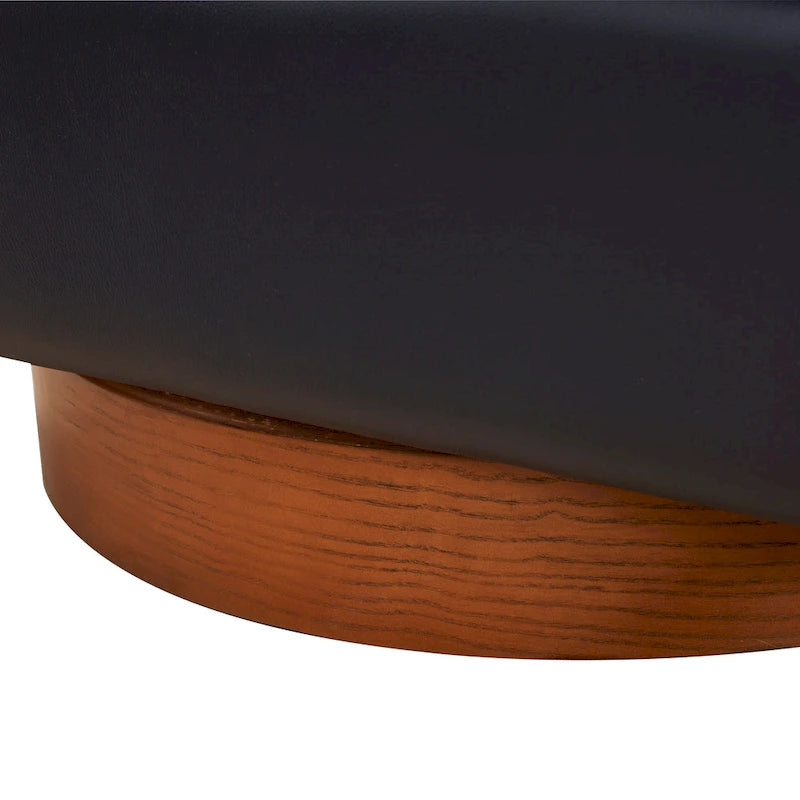 Fauteuil pivotant Tito en cuir pleine fleur avec base en bois par