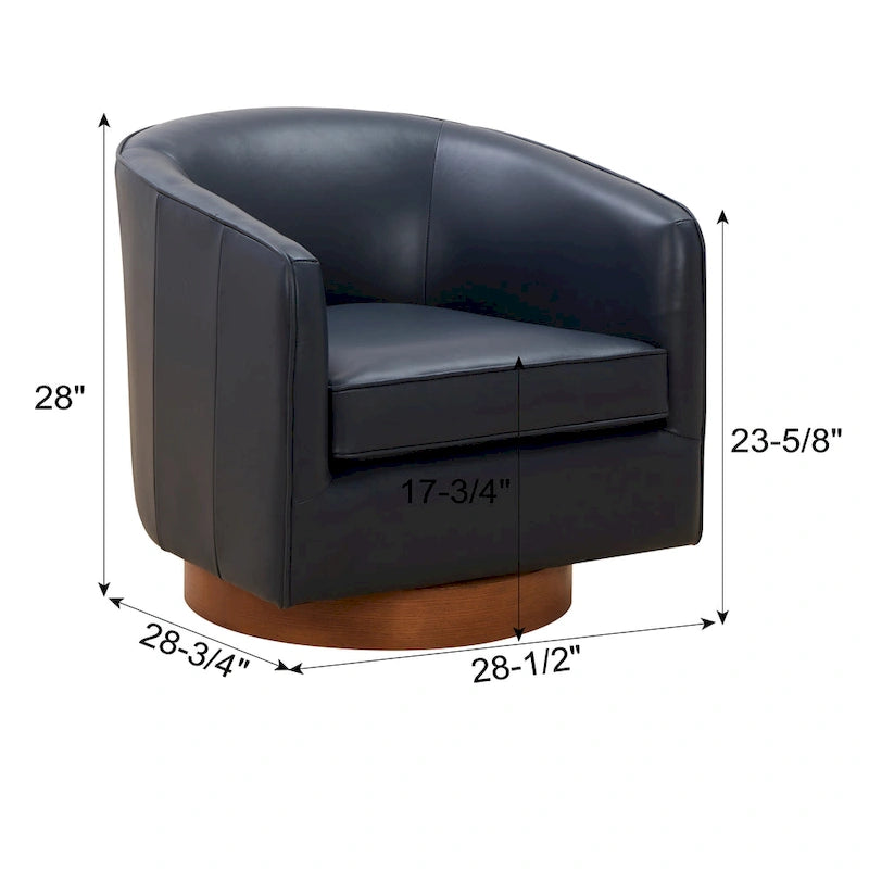Fauteuil pivotant Tito en cuir pleine fleur avec base en bois par