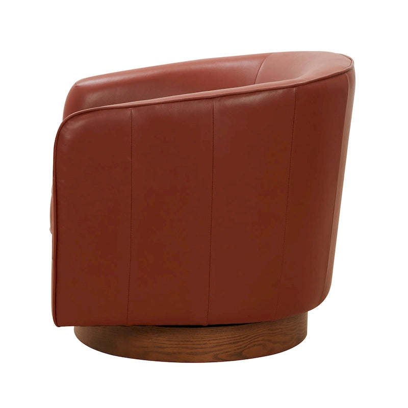 Fauteuil pivotant Tito en cuir pleine fleur avec base en bois par