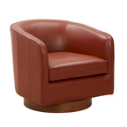 Fauteuil pivotant Tito en cuir pleine fleur avec base en bois par