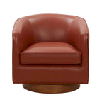 Fauteuil pivotant Tito en cuir pleine fleur avec base en bois par