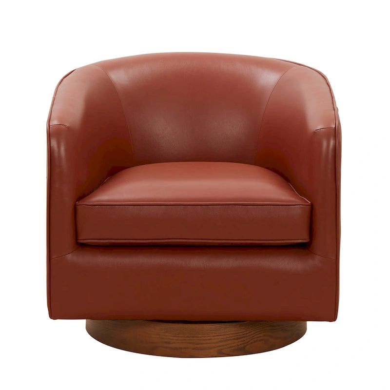 Fauteuil pivotant Tito en cuir pleine fleur avec base en bois par