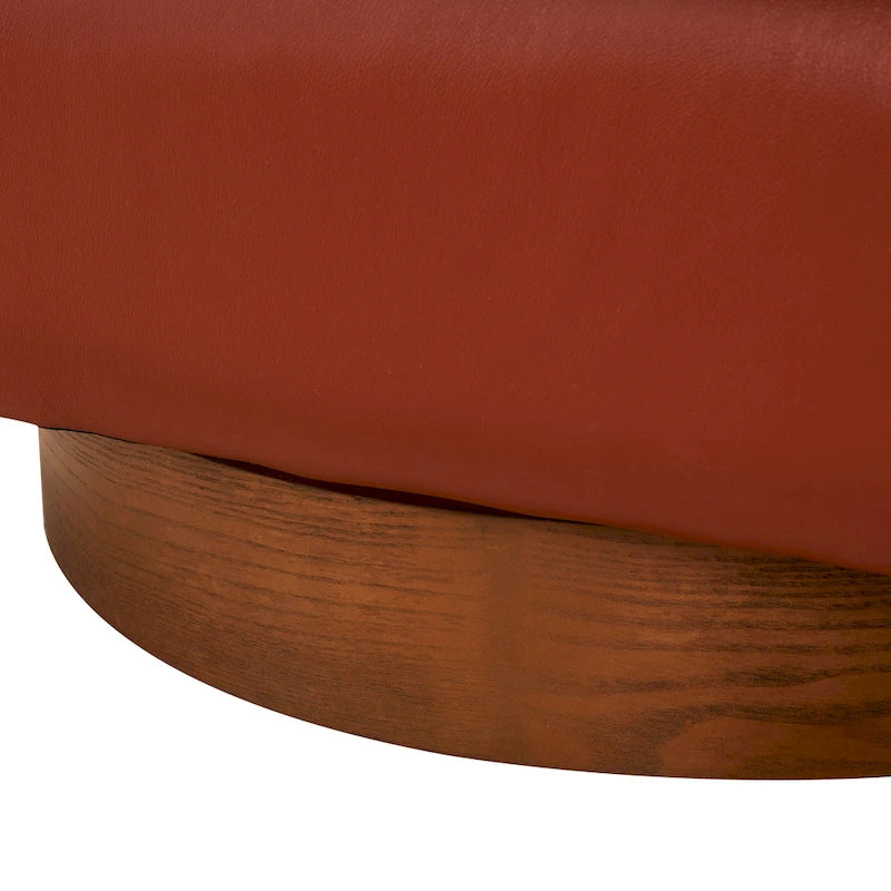 Fauteuil pivotant Tito en cuir pleine fleur avec base en bois par