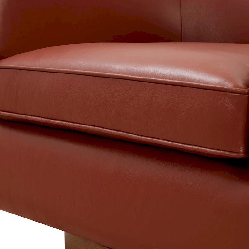 Fauteuil pivotant Tito en cuir pleine fleur avec base en bois par