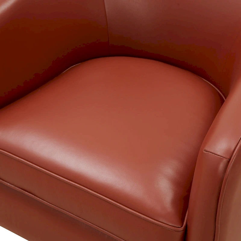 Fauteuil pivotant Tito en cuir pleine fleur avec base en bois par