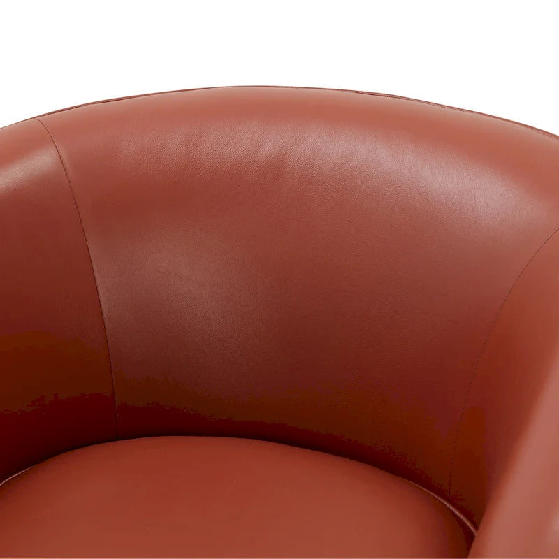 Fauteuil pivotant Tito en cuir pleine fleur avec base en bois par