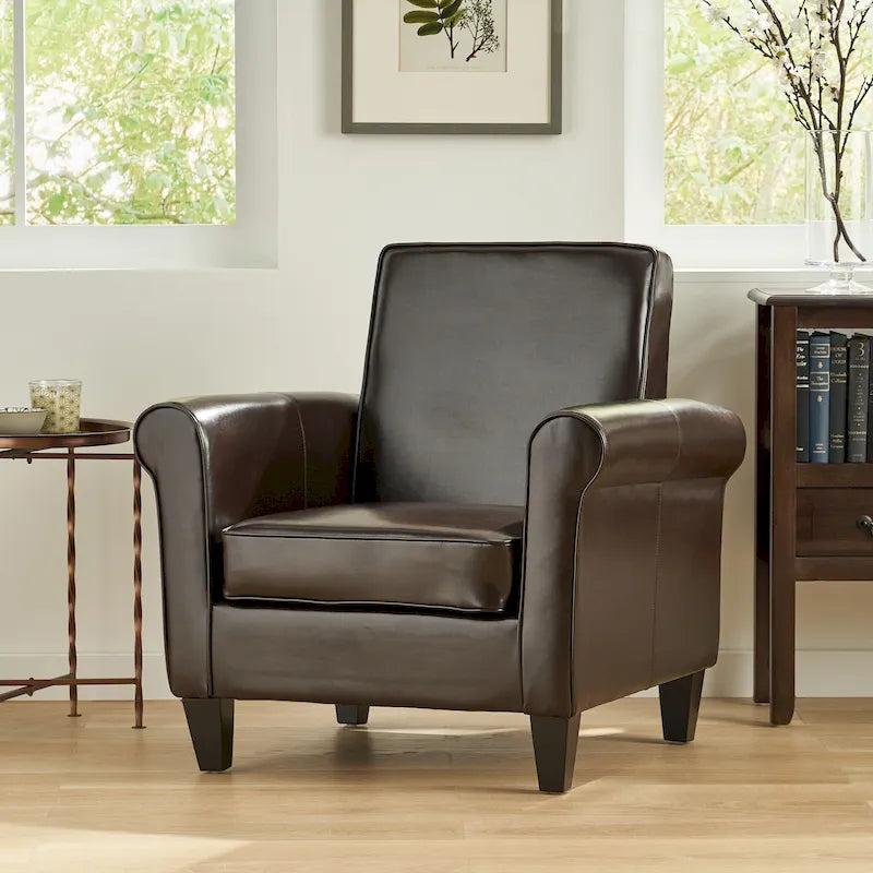 Fauteuil club Freemont en cuir reconstitué marron par