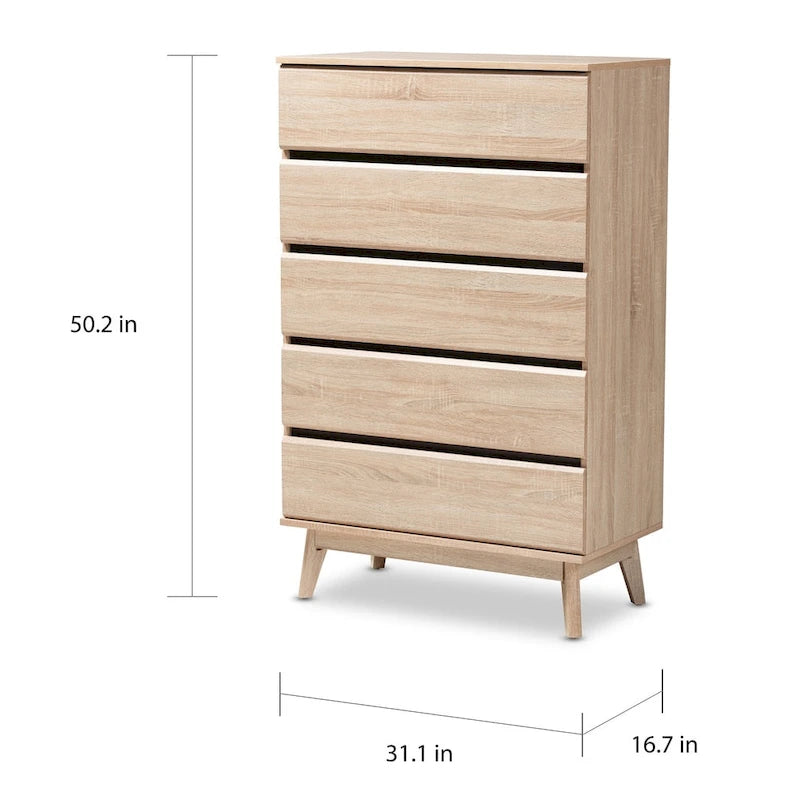 Commode à 5 tiroirs en chêne et gris foncé, style milieu de siècle, par