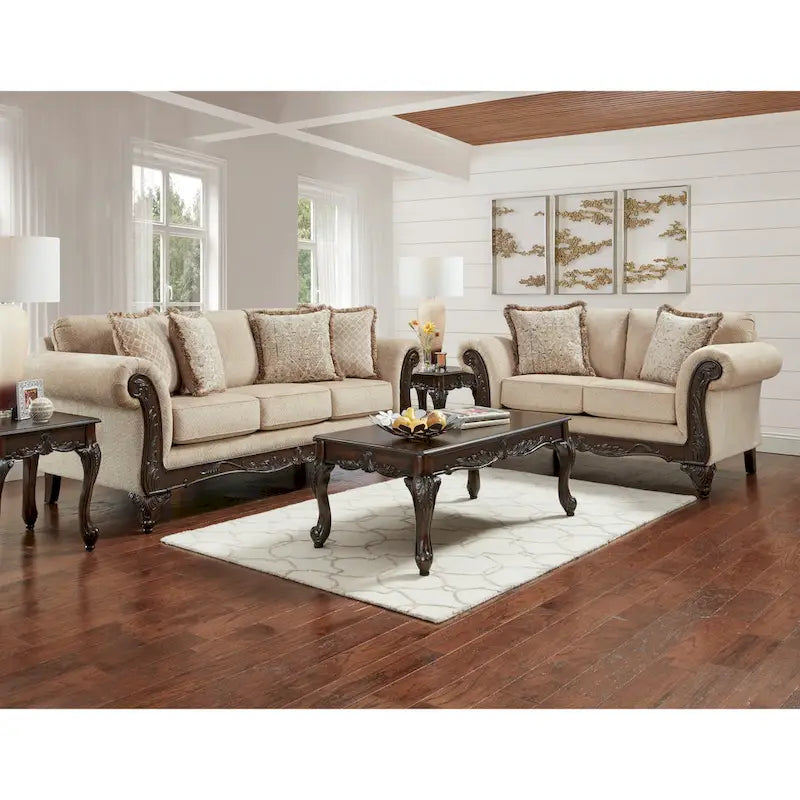  Hernen 2-Piece Carved Wood Frame Living Room Set