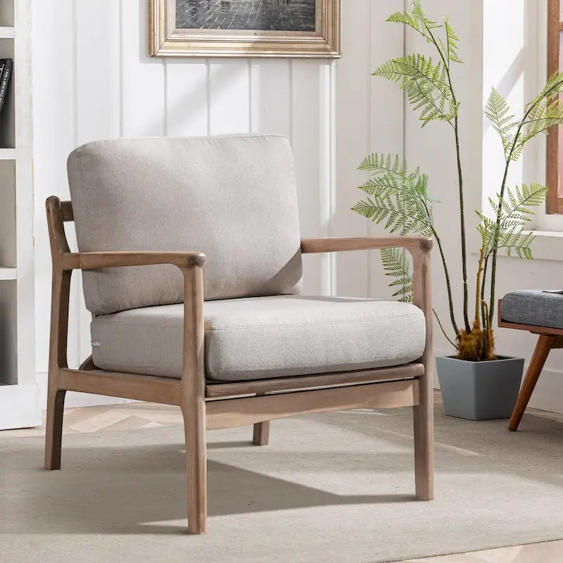 Fauteuil d'appoint Mid-century moderne avec cadre en bois massif et coussins amovibles
