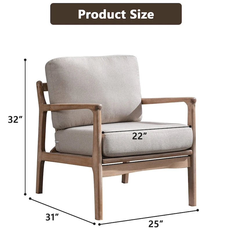 Fauteuil d'appoint Mid-century moderne avec cadre en bois massif et coussins amovibles