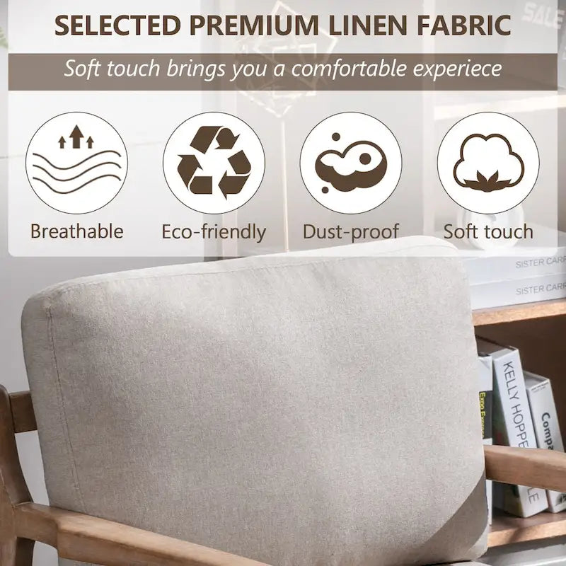 Fauteuil d'appoint Mid-century moderne avec cadre en bois massif et coussins amovibles