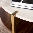 Table basse ronde Aldea en faux marbre avec étagère