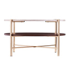 Table basse ronde Aldea en faux marbre avec étagère