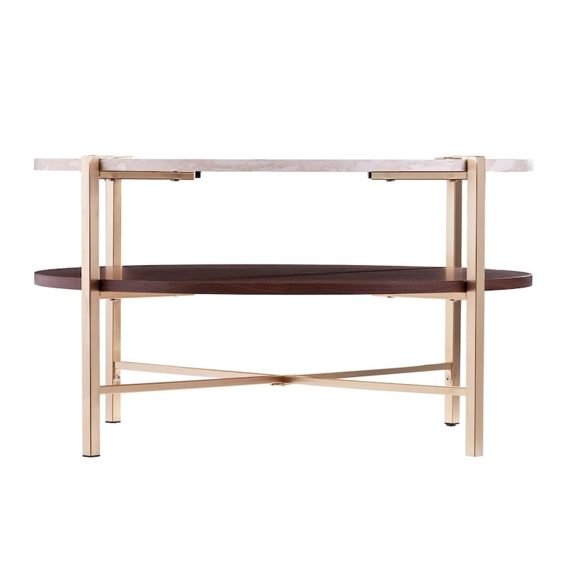 Table basse ronde Aldea en faux marbre avec étagère