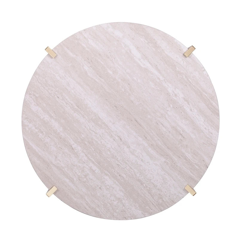 Table basse ronde Aldea en faux marbre avec étagère