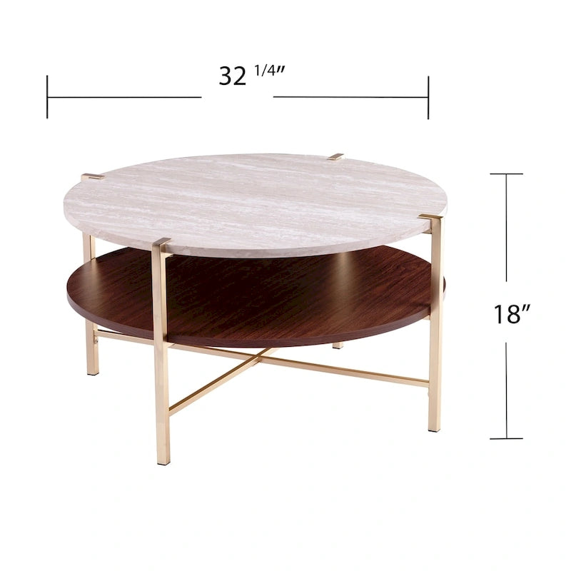 Table basse ronde Aldea en faux marbre avec étagère