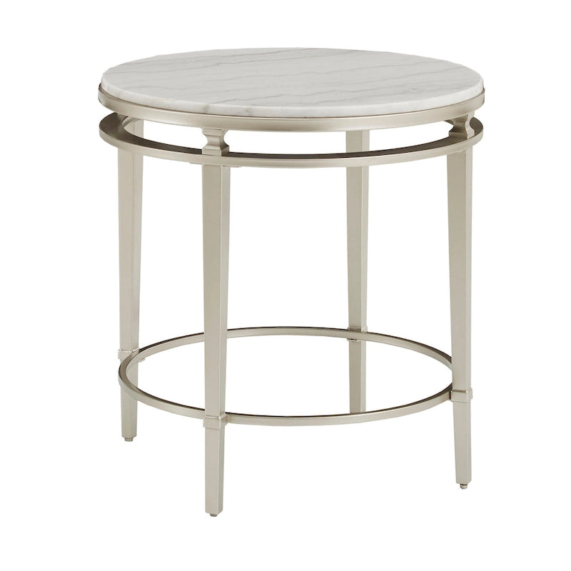 Table d'appoint ronde Egan avec plateau en marbre et finition argentée par
