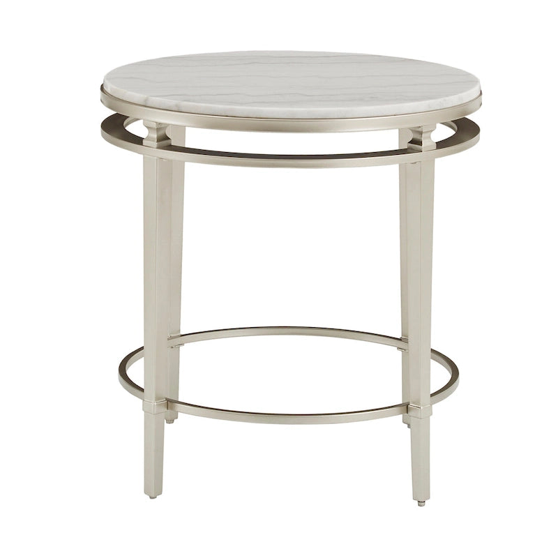 Table d'appoint ronde Egan avec plateau en marbre et finition argentée par