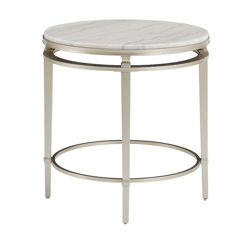 Table d'appoint ronde Egan avec plateau en marbre et finition argentée par