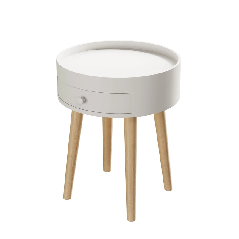 Table de Chevet avec Tiroir Rond, Table d'Appoint, Table Basse pour Canapé, Meuble de Salon, Chambre, Petit Espace