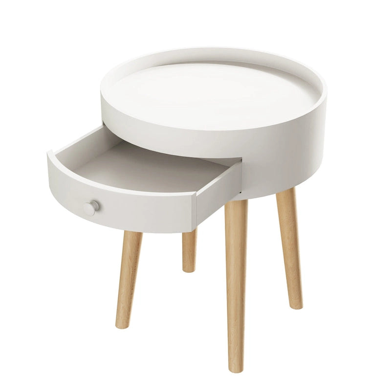 Table de Chevet avec Tiroir Rond, Table d'Appoint, Table Basse pour Canapé, Meuble de Salon, Chambre, Petit Espace