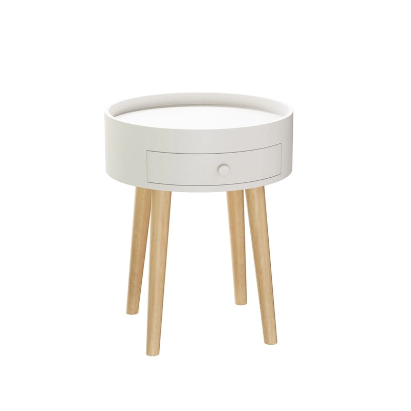 Table de Chevet avec Tiroir Rond, Table d'Appoint, Table Basse pour Canapé, Meuble de Salon, Chambre, Petit Espace