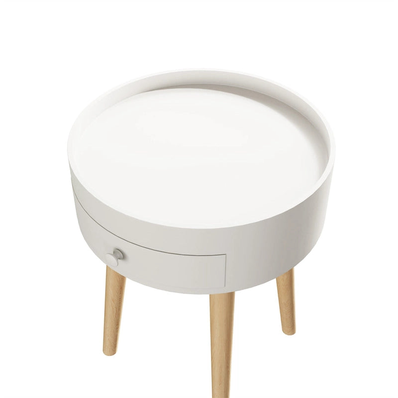 Table de Chevet avec Tiroir Rond, Table d'Appoint, Table Basse pour Canapé, Meuble de Salon, Chambre, Petit Espace
