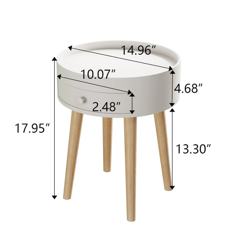 Table de Chevet avec Tiroir Rond, Table d'Appoint, Table Basse pour Canapé, Meuble de Salon, Chambre, Petit Espace