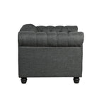 Fauteuil Chesterfield Club en lin, fauteuil rembourré capitonné avec clous décoratifs et pieds en bois massif